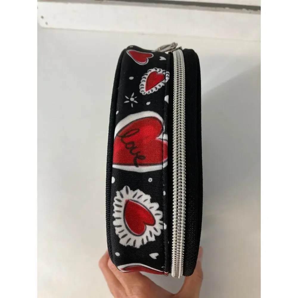 BRIGHTON NWT BLACK RED CANVAS HEART PRINT TRAVEL JEWLERY BOX